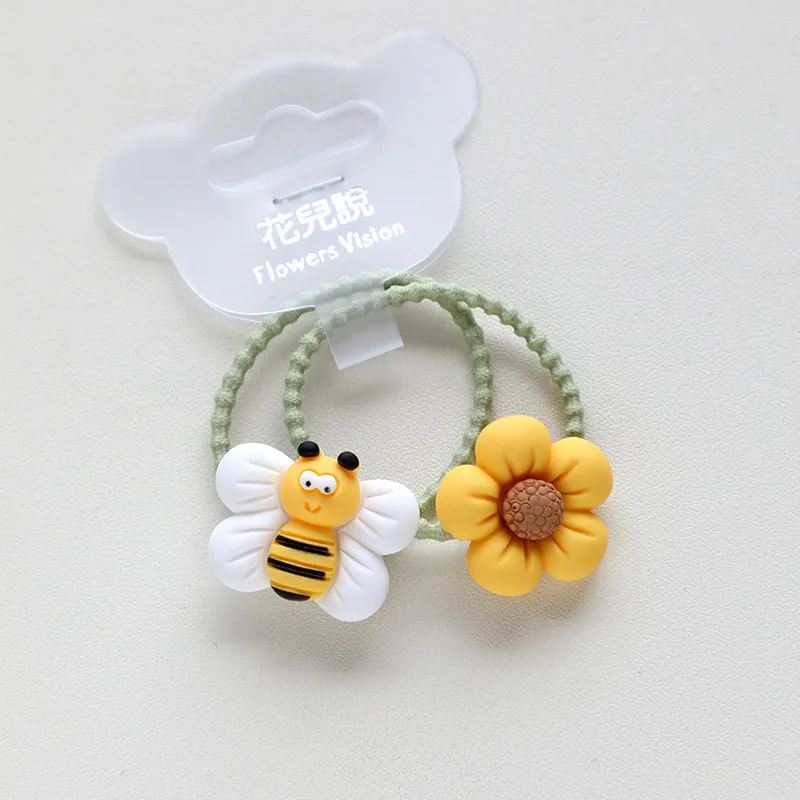 2PCS New Cute Sunflower Bee Princess Headwear Kids Elastic Hair Bands Children Ropes Cartoon Girls Accessories Baby Headdress