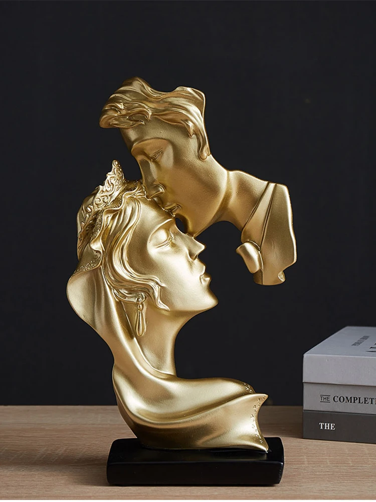 

Смола Поцелуй пара Статуя Абстрактные украшения для влюбленных Художественная скульптура лица Винтаж Декор для дома и офиса Свадебный подарок