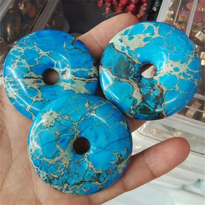 

1PC Nature Blue Jasper Stone Pendants Donut Shape Size 50MM Loose Beads Accessories DIY Fashion Jewelry Accessories Free Shippin