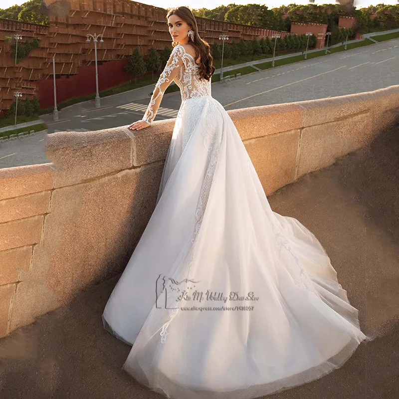 Vestido de Noiva Manga Longa vendita calda abiti da sposa in pizzo 2021 abito da sposa manica lunga abiti da sposa principessa Vintage