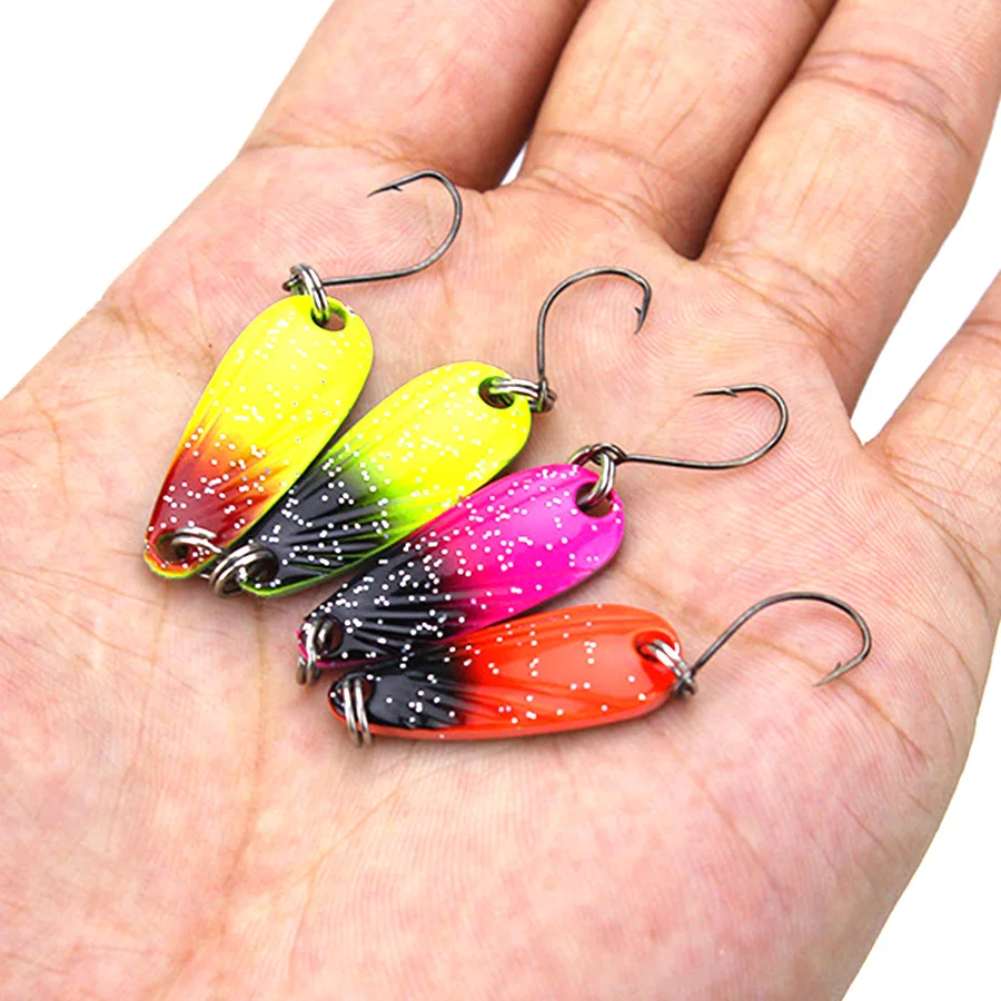 4pcs Mini Spoon Jig Trout Bass Winter Tackle Fishing Lure Set Metal Single Hook Spinnerbait Stream Artificial Bait Hard Wobbler