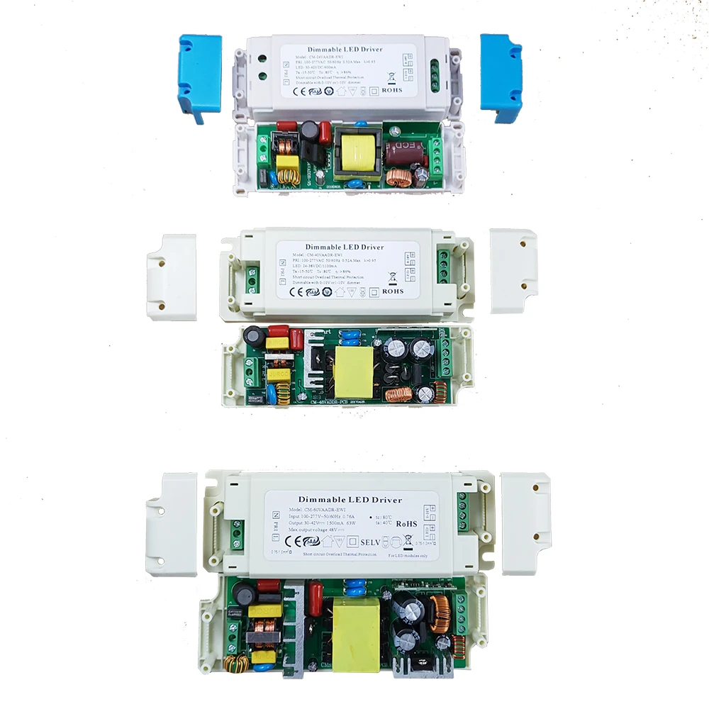 5-70W 100-277V 0-10V/1-10V Led Driver Dimmable Isolated Power Supply Terminal Block Constant Current 0.3A-1.5A Flicker Free