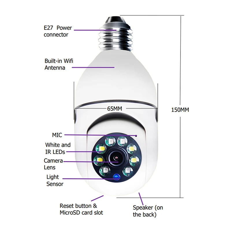 Saikiot Tuya Smart E27 kamera z żarówką z gniazdem 2MP 3MP 360 stopni podwójne światło WIFI wewnętrzna dwukierunkowa kamera PTZ niania elektroniczna