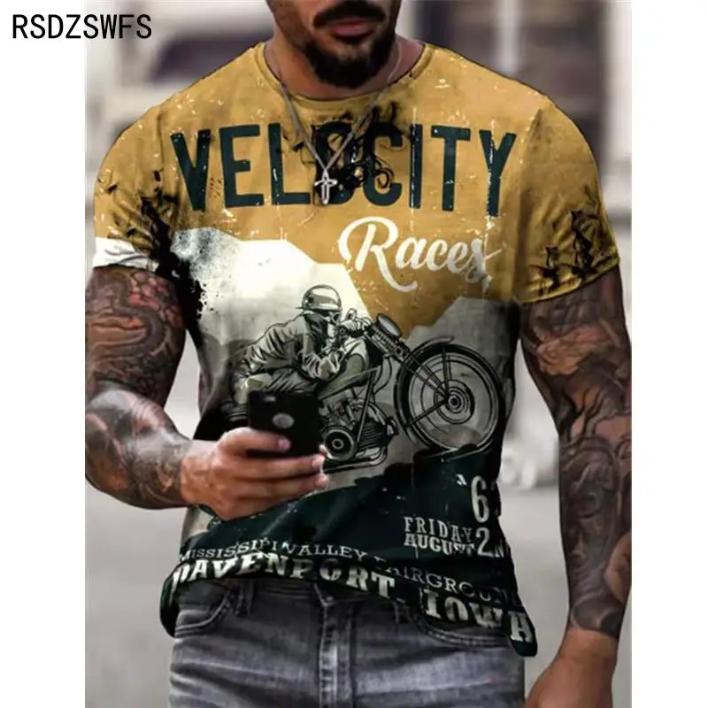 New Summer Men T-shirt 3D Car Highway Motorcycle Biker Hip Hop Tshirt Tee Top Oversize T Shirt For Men Vintage Clothes Streeerar