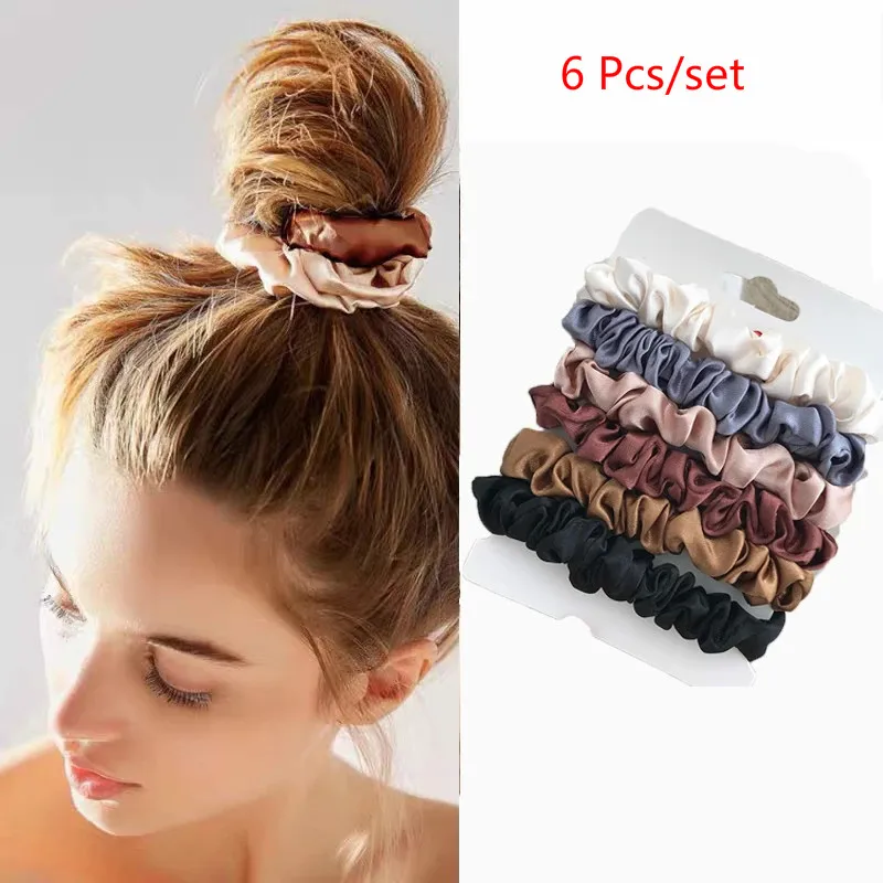 6/3 Pcs Elastic Hairbands Hair Tie Women For Hair Accessories Satin Scrunchies Stretch Ponytail Holders Handmade Gift Heandband