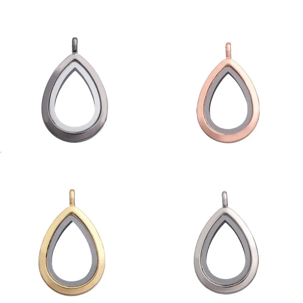 1Pc Plain Teardrop Water Drop Floating Memory Relicario Locket Pendant кулон For Women Medaillon Necklaces Jewelry