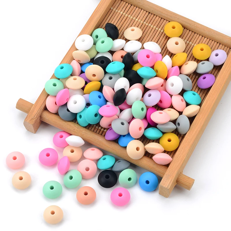 LOFCA 200pcs 12mm Silicone Lentil Beads Baby Teething Beads BPA-Free Food Grade Making Baby Oral Care Pacifier Chain Accessorise