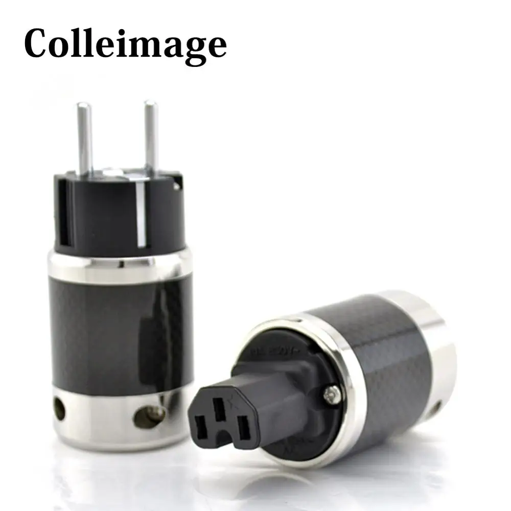 

Colleimage Carbon Fiber Gold Plated AC Power Cable Electrical IEC female Connector Hifi 2 pins EU EUR schuko power Plug socket