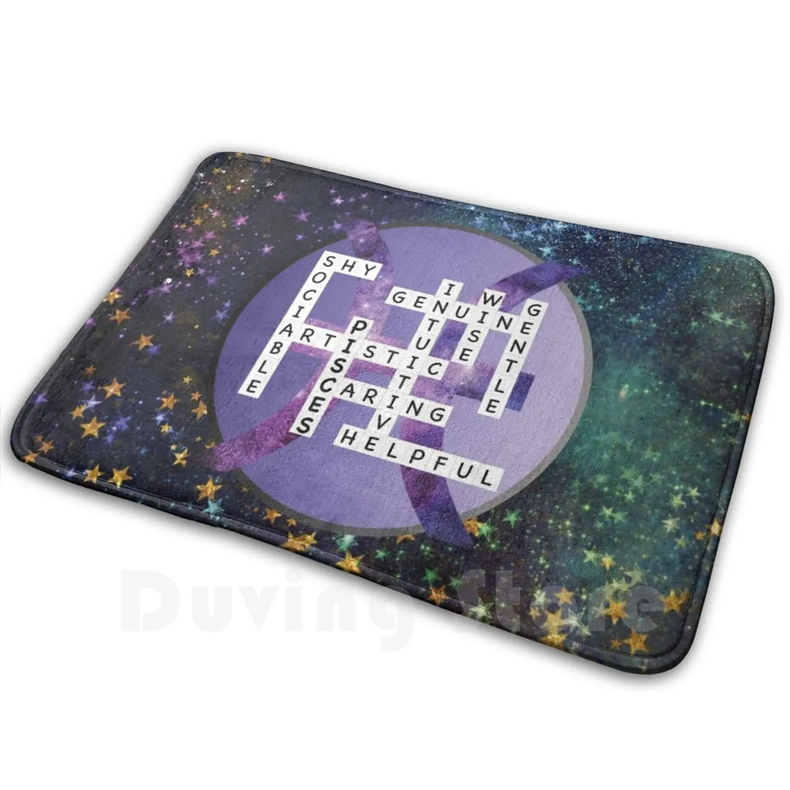 Pisces Zodiac Crossword On Purple Symbol Mat Rug Carpet Anti-Slip Floor Mats Bedroom Pisces Zodiac Sun Sign February March