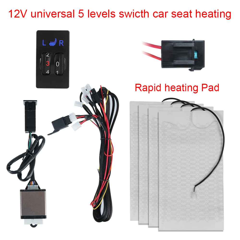 

Seat Heating Heater Carbon Fiber 2 Dial 5 Level Switch 2 Seats 4 Pads Car Seat Heating Pad 12V Winter Warmer Seat Covers