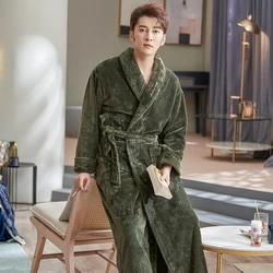 Extra Long Coral Fleece Robe Men Thick Big Yards M-XXXL Winter Kimono Homme Peignoir Bathrobe Warm Robes Pajamas Male's Bathrobe