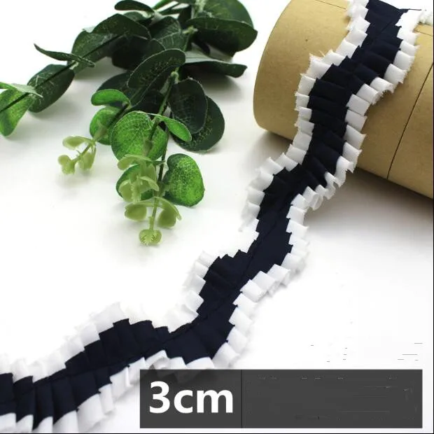 3.5cm Chiffon Pleated S Shaped White Lace Trimming DIY Apparel Sewing & Fabric Lace Tape Black Navy Blue Brown Lace Ribbons Lace