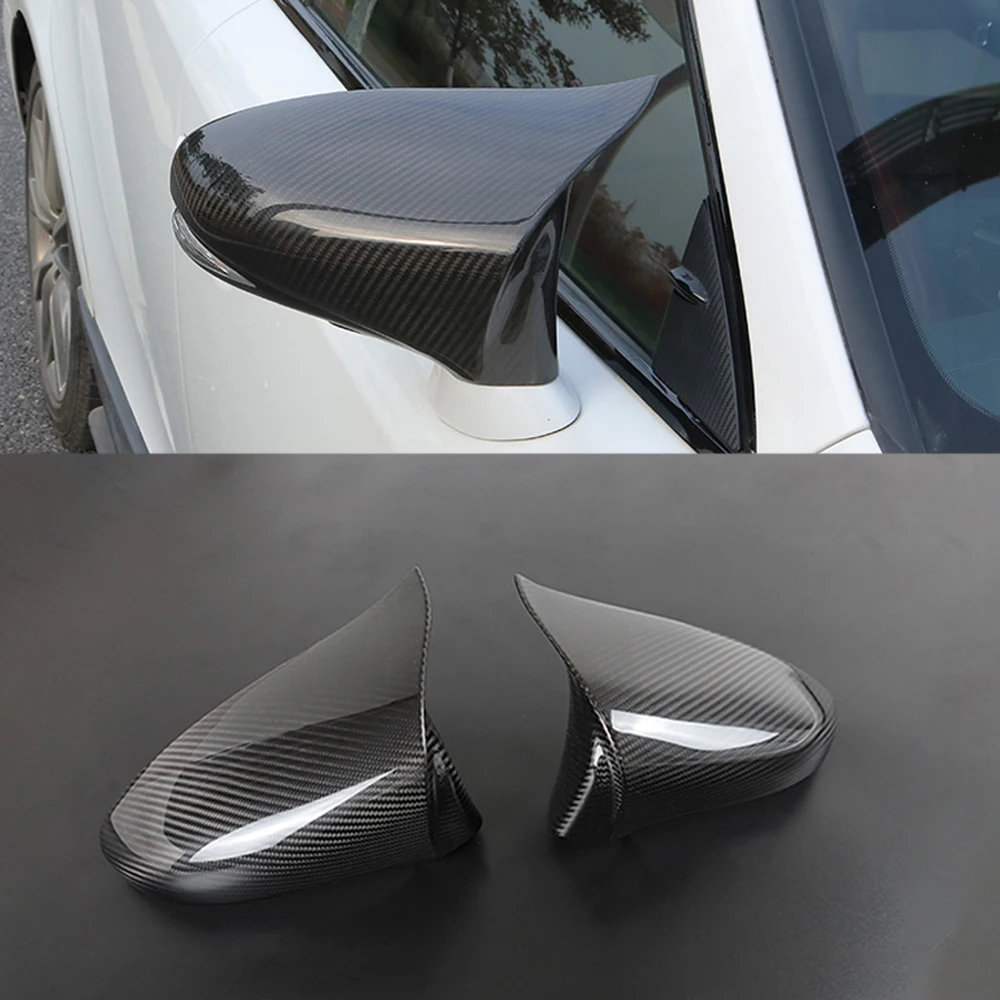 2pcs Real Carbon Fiber Car Ox Horn Side Rear View Mirror Cap Shell Cover Trim For Lexus IS200 250 300 RC 200 300 350 RC F SPORT