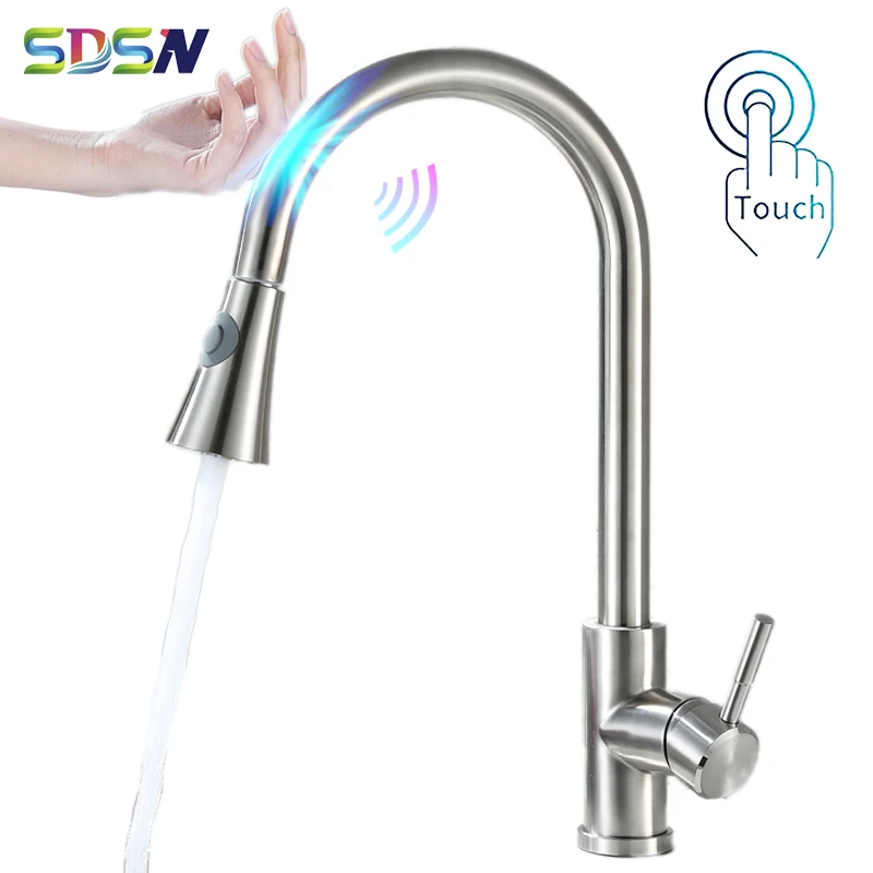 

Pull Out Kitchen Faucet SDSN Smart Sensor Touch Kitchen Faucets Brushed Nickel Pull Down Kitchen Tap Intelligent Touch Faucets