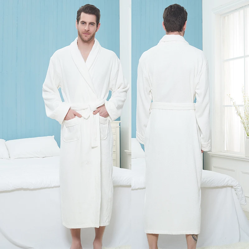 Bathrobe Man Extra Long 100% Cotton Male Thick Towel Fleece Dressing Gown Men\'s Bathrobe Winter Robe Plus Size XXL Robe Pajamas