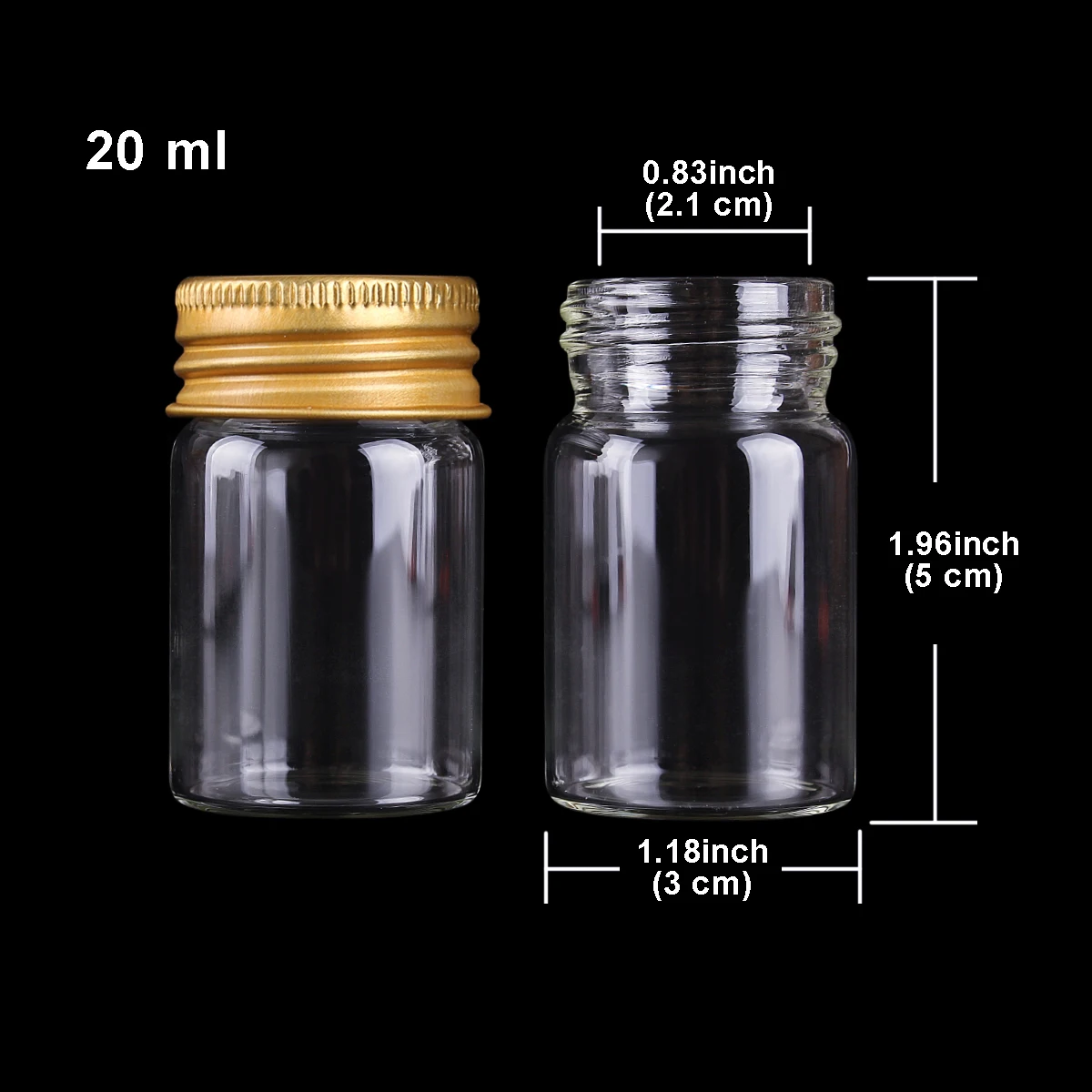 5pcs 20ml 30*50mm Glass bottle with Golden Aluminum Caps Potion bottles Glass Jars Spice Jars Glass Drifting for Art Craft