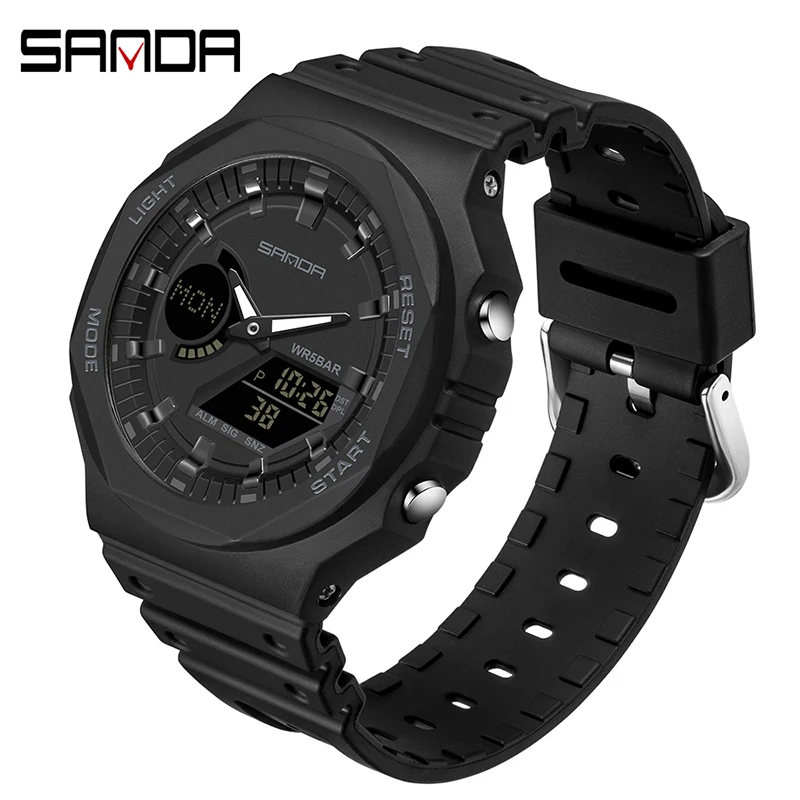 SANDA Top Luxus männer Quarz Uhren Wasserdicht Männer Military Sport Uhr Dual Display Leucht Armbanduhr Orologio uomo