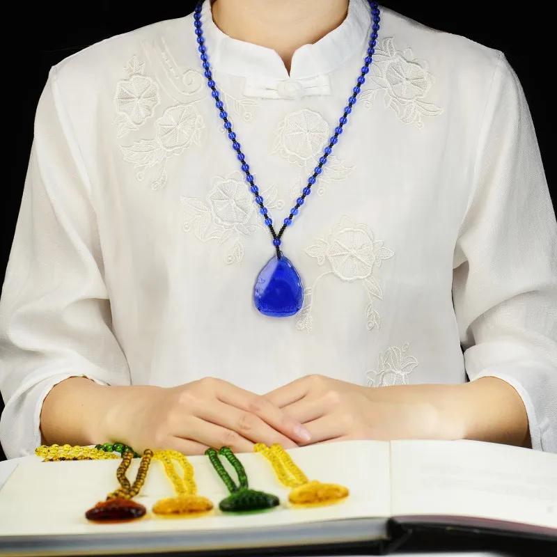 1pcs Colored Crystal Chain Buddha Glazed Drop Pendant Necklace Six-Character Mantra Pendant Necklace High Quality Decorations