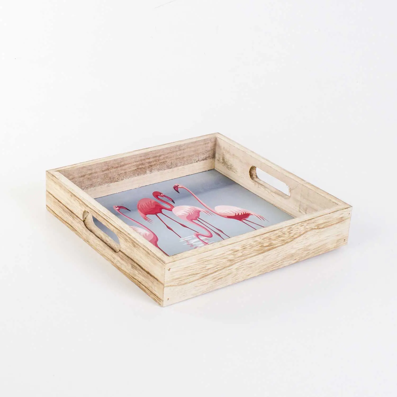 

DOLBOVI Euro Flora Natural Wood tray Flamingo Pattern 25x25x5 Cm tray поднос plateau de service