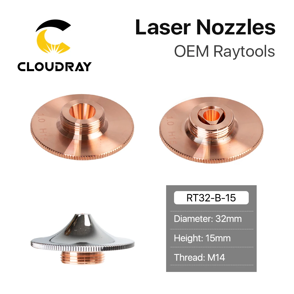 Cloudray Raytools 유형 B 레이저 커팅 노즐 Dia.32 H15 구경 0.8-4.0mm 단일 레이어 크롬 도금 더블 레이어