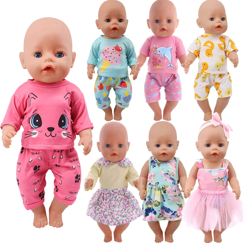 Reborn Cute 43cm Doll Clothes Accessories Cartoon Dress Handmade T-shirts Shorts For 16-18 Inch New Baby Doll,Our Generation,Toy