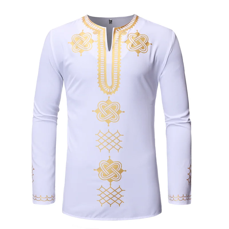 

Luxury Gold Bronzing Printed Shirt Men Hipster Slim Fit Long Sleeve African Clothes Men Hip Hop Streetwear Casual Chemise Homme