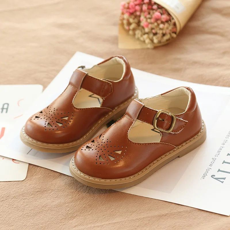 New Children Toddler Baby Little Girls Boys Summer Hollow Leather Shoes For Girls Kids Vintage Dress Shoes Size 21-30 B907