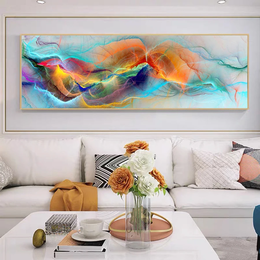 Abstract Light Blue Orange Colorful Cloud Diy Diamond Painting Cross Stitch Full Diamond Embroidery Mosaic Wall Art Home Decor