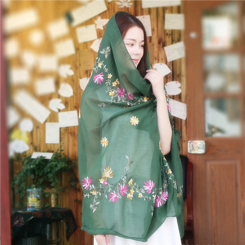 Plain Embroider Floral Viscose Shawl Scarf From Indian Bandana Cotton Linen Scarves and Wraps Soft Foulard Muslim Hijab Cap