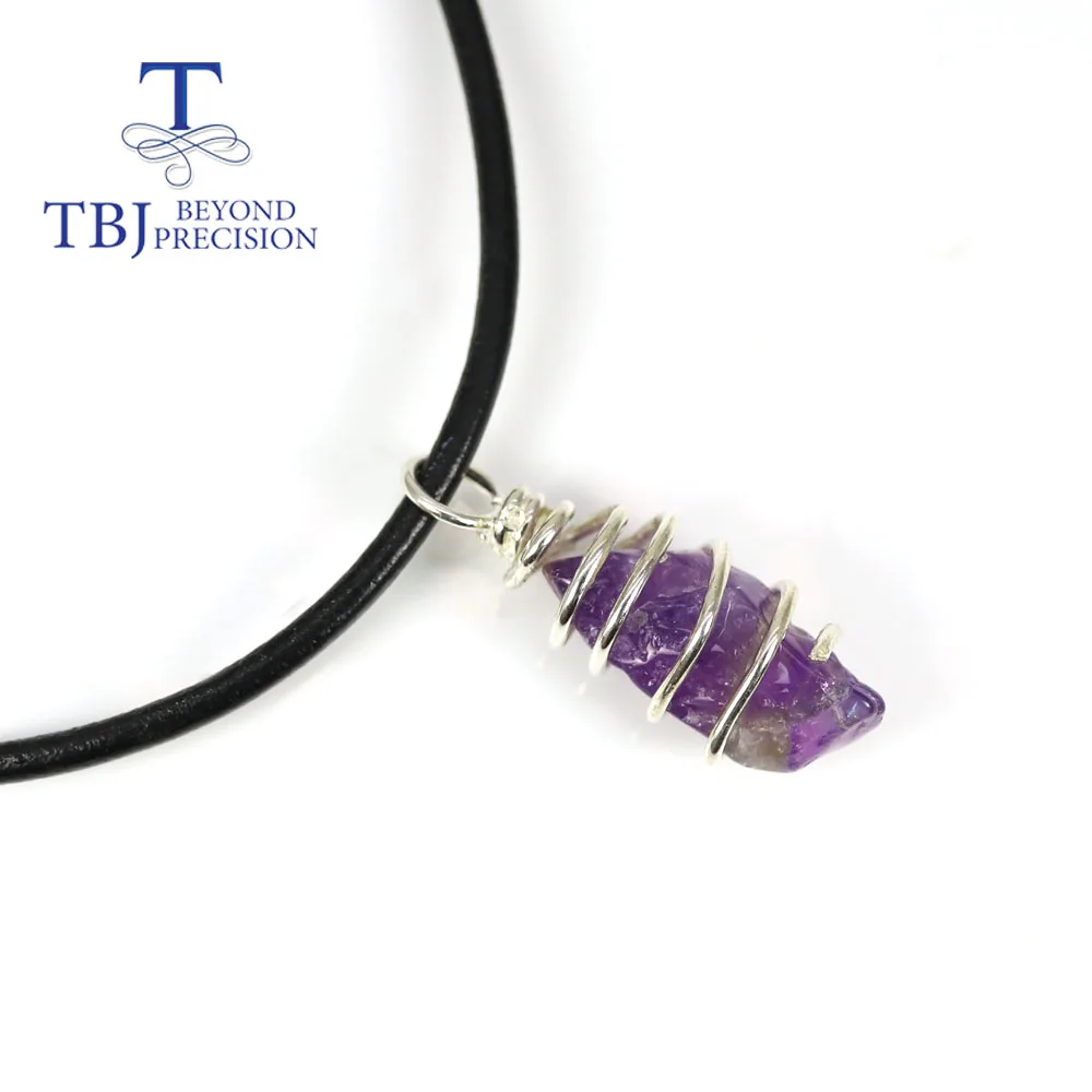 TBJ,Handmade natural Africa amethyst rough gemstone pendant 925 sterling silver women fine jewellery Suitable for daily wear