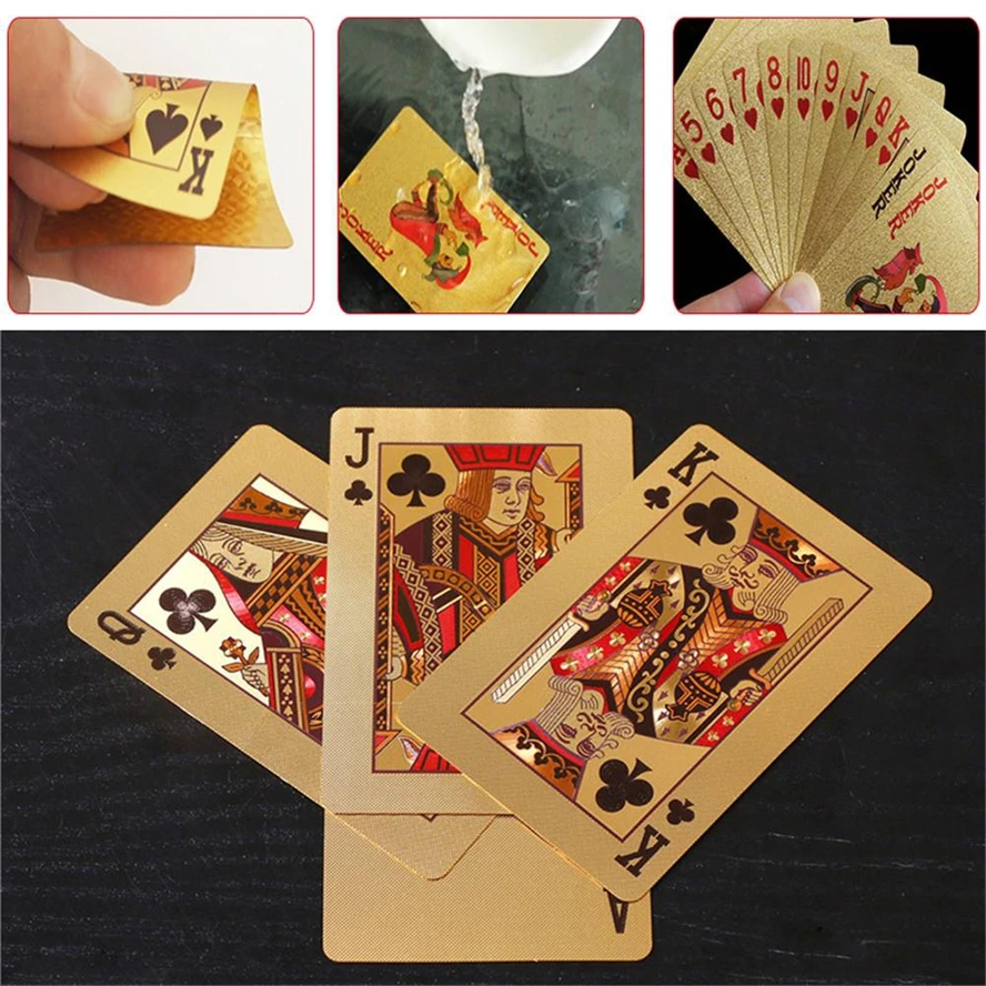 Gold Foil Plated Poker Cards Poker Game Deck Gold Foil Poker Set Plastic Magic Card Waterproof Golden Color Magic Cards