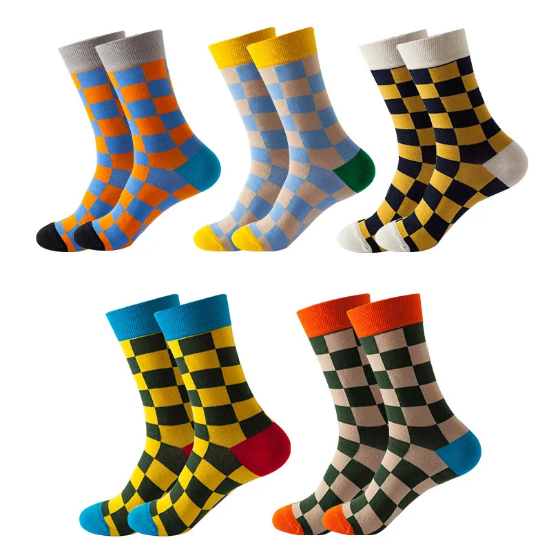 

Spring and autumn socks men and women couples Japan and South Korea Europe and the United States ins checkered adult tide socks