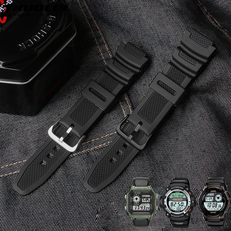 Rubber Strap Suitable For-Casio AE1200WH/SGW-300H/400/W-218H/MRW-200 Silicone Watchband Pin Buckle Strap Watch Wrist Bracelet