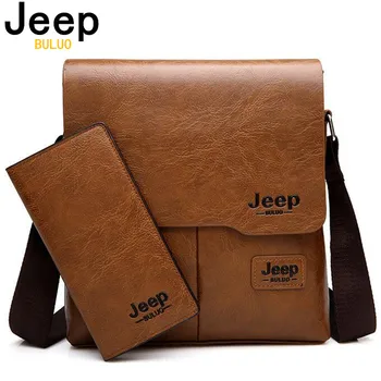 JEEP BULUO กระเป๋าผู้ชาย 2 ชิ้น/เซ็ตผู้ชายหนัง Messenger ไหล่กระเป๋าธุรกิจ Crossbody Casual กระเป๋าแบรนด์ที่มีชื่อเสียงชาย Drop Shipping