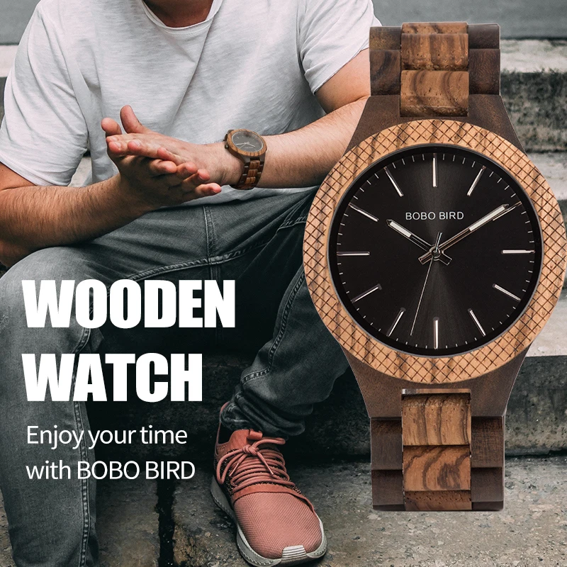 BOBO BIRD Wood Watch Men bayan kol saati Quartz Mens Watches with Luminous Hands in Wooden Gifts Box Dropshipping Custom logo