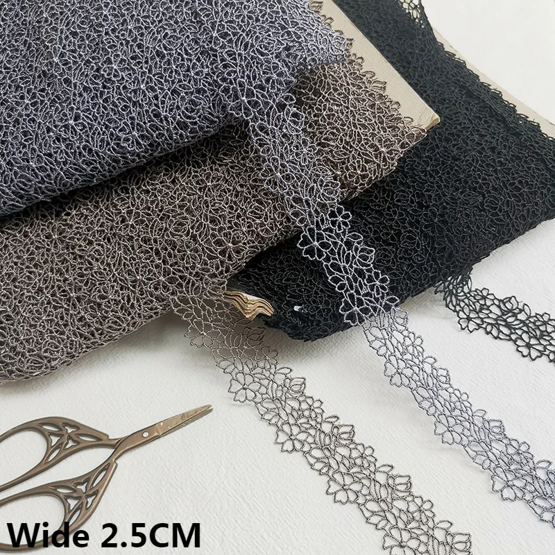 2.5CM di larghezza squisito nero marrone grigio poliestere scava fuori colletto ricamato scollatura Trim pizzo Applique cucito artigianale fai da te