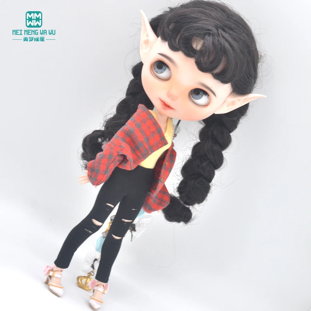 Clothes for doll fits Blyth Azone OB22 OB24 Doll Fashion Woolen Jacket Plaid Top Blue, green, black, gray