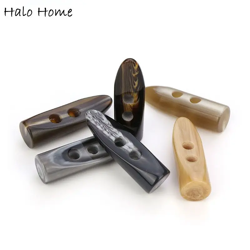 5pcs 2 Hole Resin Bullet Shape Toggle Button Sewing Craft Accessory Compatible Clothing Coat Jacket Blazer Sweater Bag Box 50mm