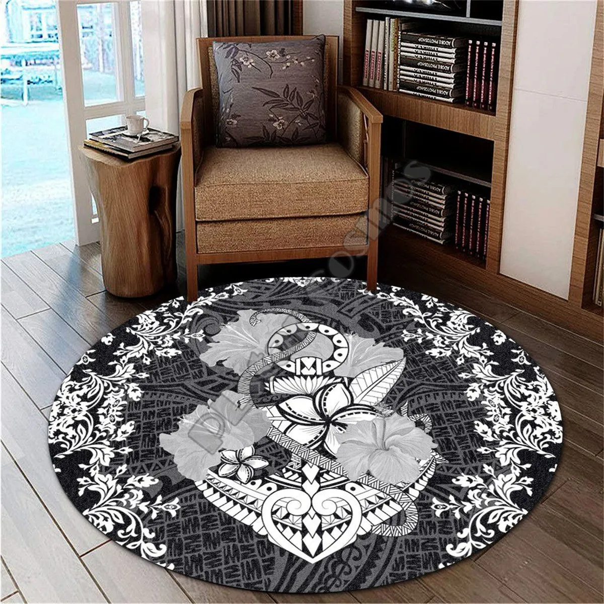 Hawail Anchor Hibiscus Flower Vintage White Round Carpet Rug Non-slip Mat Dining Room Living Room Soft Bedroom Carpet 10 Color