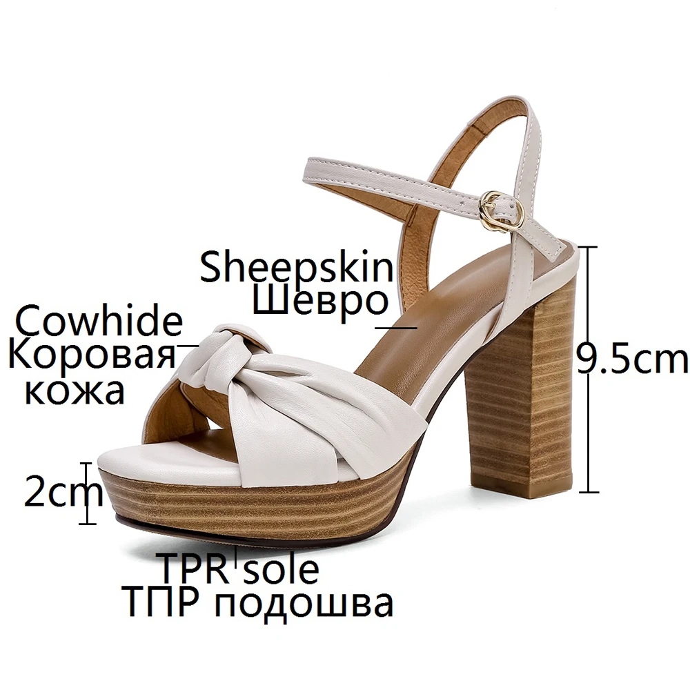 Sandalias de cuero con plataforma para mujer, zapatos de tacón grueso con punta cuadrada, color marrón y blanco, a la moda, para verano, 2023