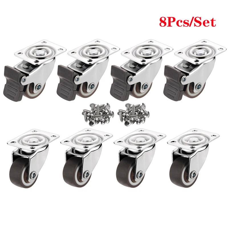 

8Pcs Furniture Casters Wheels Soft Rubber Swivel Caster Silver Roller Wheel For Platform Trolley Chair Household Accessori