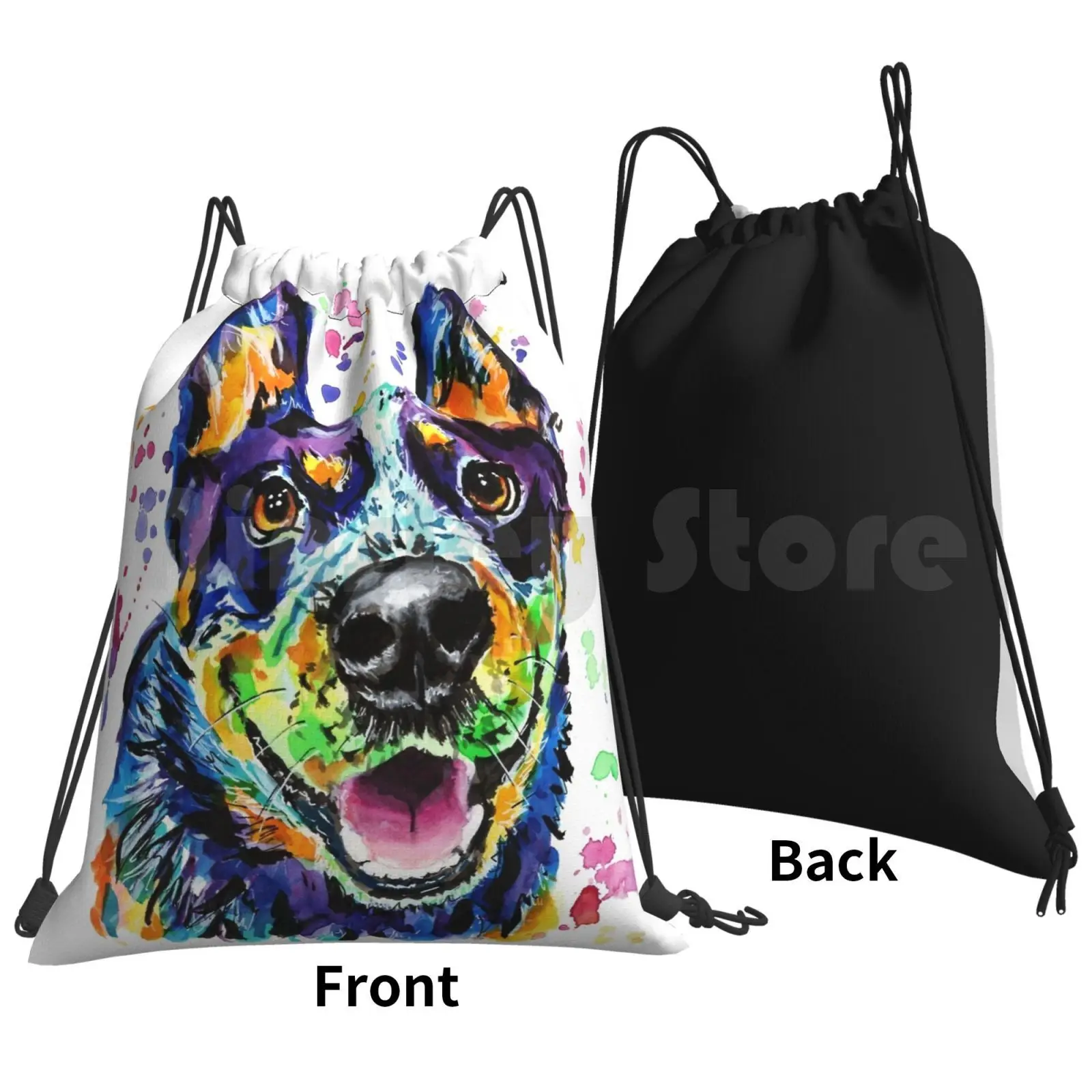 Watercolour Blue Heeler Backpack Drawstring Bag Riding Climbing Gym Bag Australian Cattle Dog Blue Heeler Heeler Watercolour