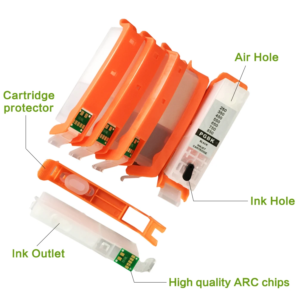 PGI 550 CLI 551 Refillable Ink Cartridge with ARC Chips For Canon PIXMA IP7250 MG 6350 MG 5450 MX925 MX725 PIXMA MG7150 Printer