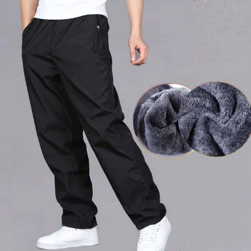 Men's Sweatpant Trousers Autumn Winter Plus Velvet Warm Pant Quick-drying Loose Straight Wear-resistant Thick Pant Men