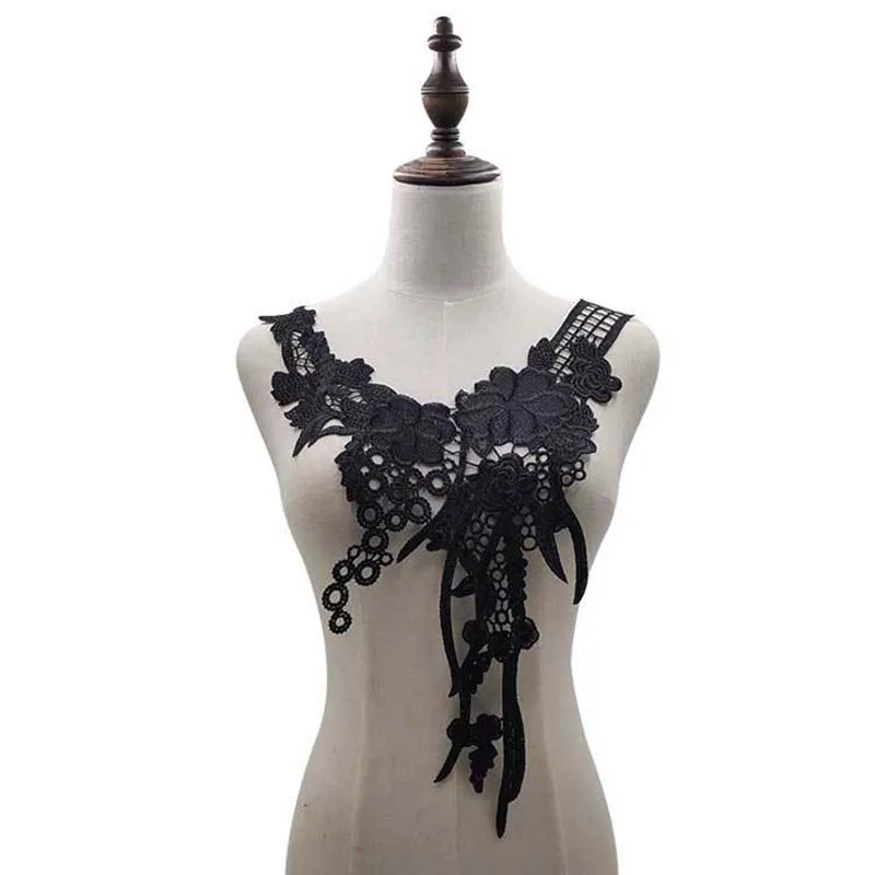 

20Pcs Embroidery Lace Applique Floral White Black Neckline DIY Crafts Embellishment for Sewing Clothing