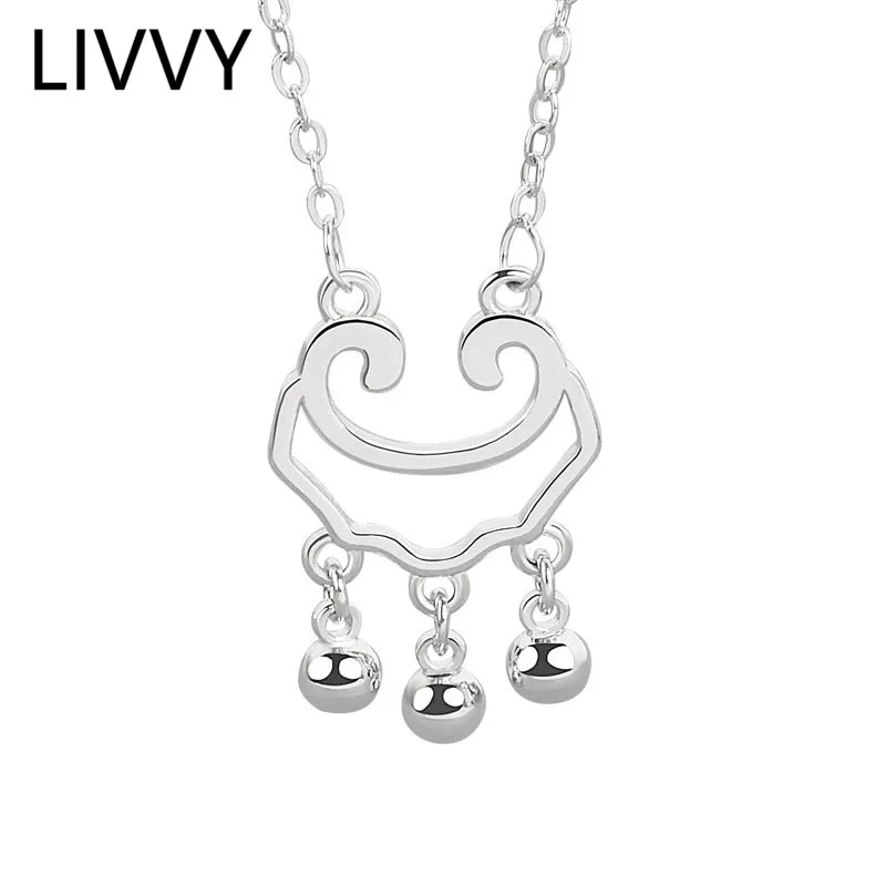 LIVVY Personality Design Hollow Longevity Lock Pendant Necklace  Women Fashion Vintage Silver Color Jewelry Party  Gift