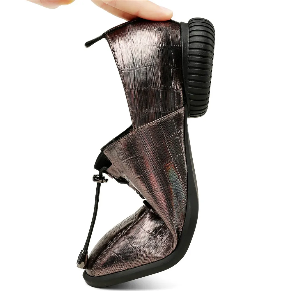 

Silver Grey Women Lace Up Genuine Leather Low Heel Pumps Shoes Female Shallow Square Toe Platform Oxfords Shoes Casual Shoes