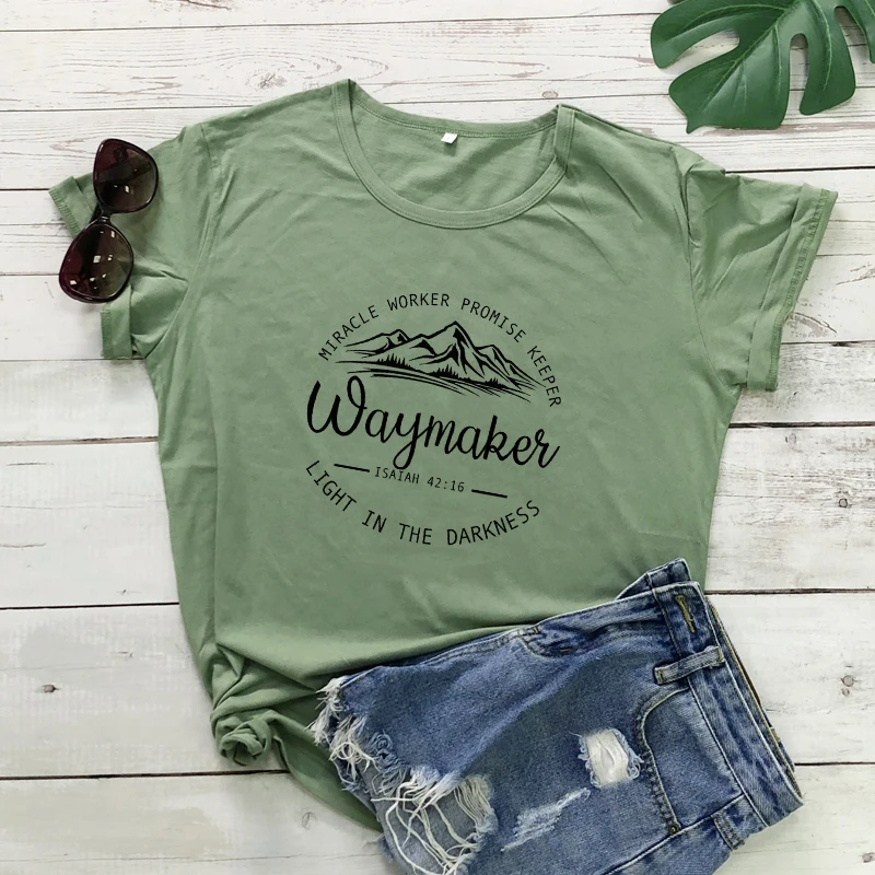 Waymaker-女性のグラフィックインスピレーションを与えるTシャツ,42:16の美的Tシャツ,女性のグラフィックプリントをモチーフにした引用Tシャツ,楕円形のラスティンビブルハースTシャツ