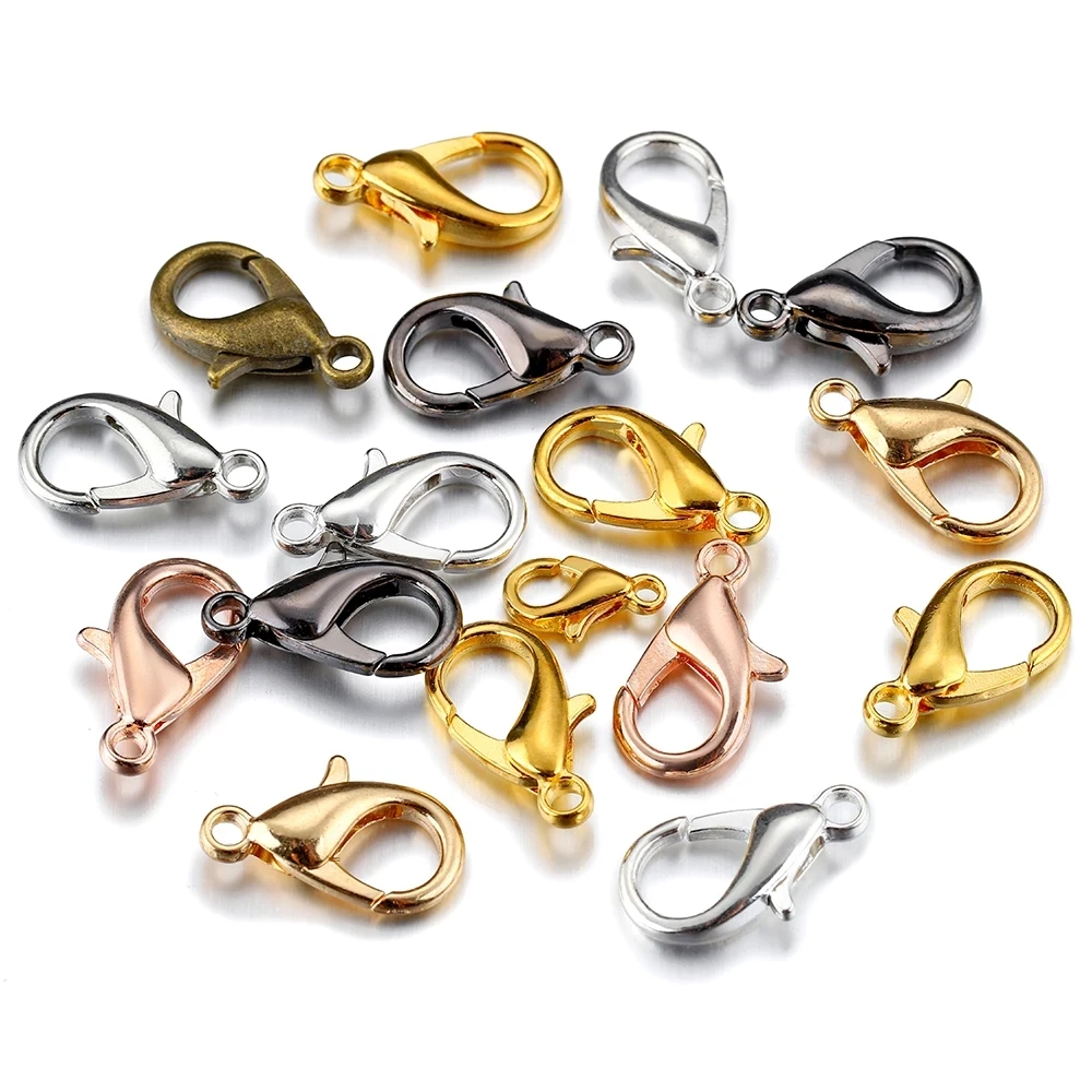 50pcs/lot 10mm 12mm 14mm 16mm 18mm Jewelry Findings Alloy Lobster Clasp Connector for Necklace&Bracelet Chain DIY Jewelry Making