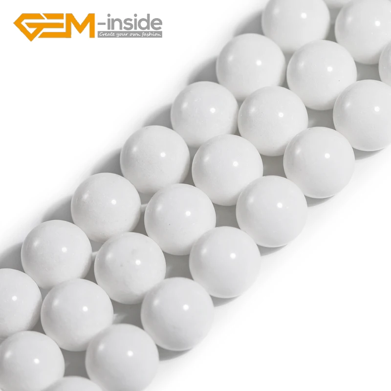 6-14mm Round Porcelain White Jades Smooth Beads Round Loose Bead For Jewelry Making Strand 15